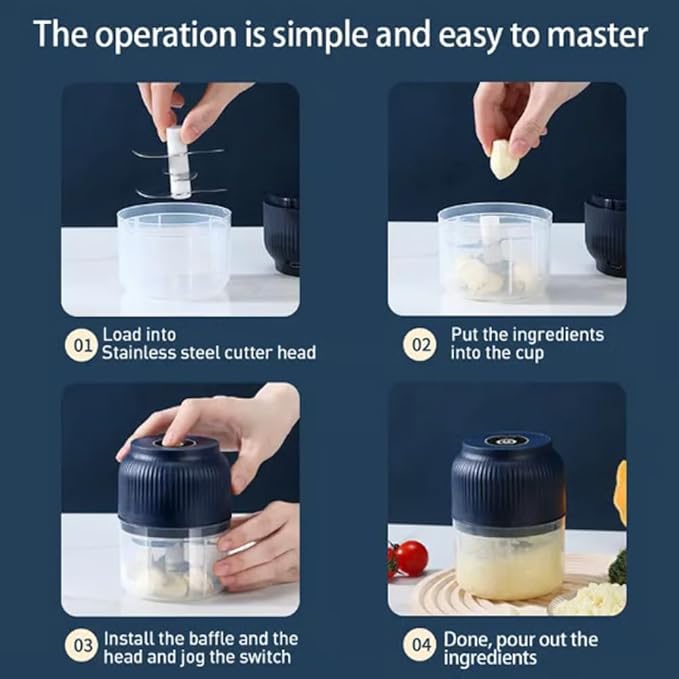 2026 Upgraded Household Electric Garlic Crusher, Capacity Electric Garlic Chopper, Mini Portable Veggie Cutter, 4 Sharp Stainless Steel Blades Mini Electric Food Chopper, Easy to Clean (Blue-2pcs)