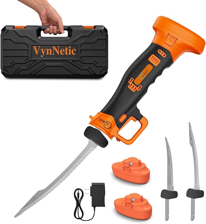 Cordless Electric Fillet Knife with 7'' and 9'' Stainless Steel Non-Stick Blades, Rechargeable Electric Knife for Fish with Non-Slip Grip Handle, 2 Batteries and Portable Case For Outdoor Fishing