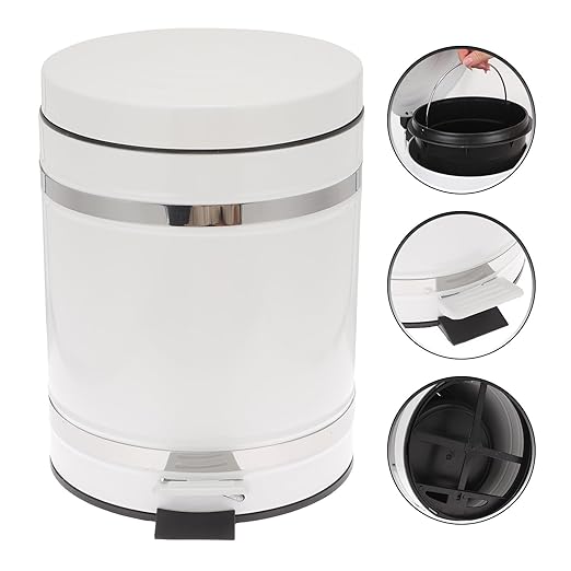 European Style Round Foot Pedal Trash Can with Lid, 12l Household Waste Bin for Bathroom and Office, Sturdy Iron Construction, Step-Operated Covered Garbage Container