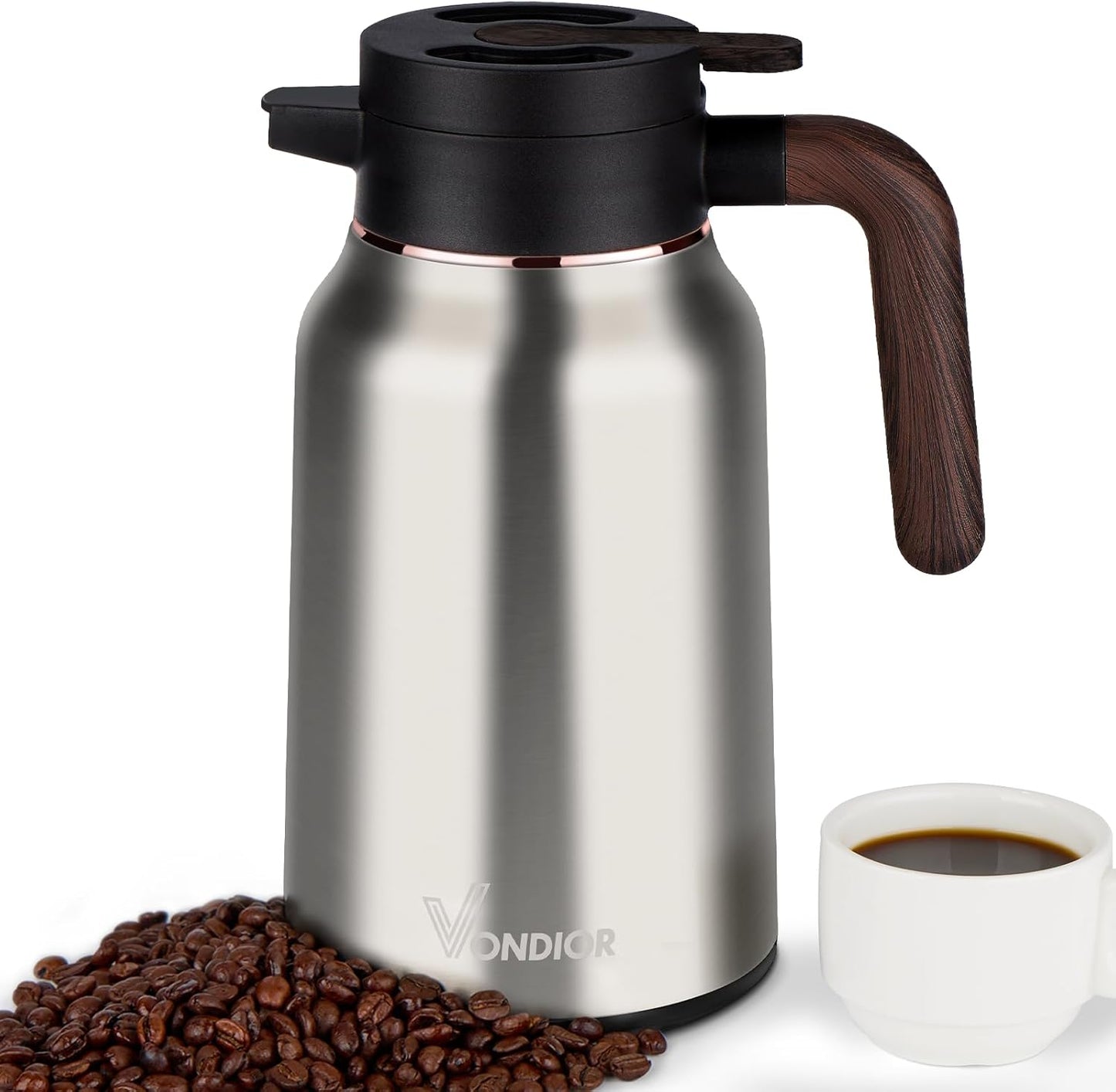 Vondior Coffee Carafe 51oz - 36 Hours Thermal Coffee Thermos- Insulated 304 Stainless Steel Hot Beverage Dispenser - Coffee Carafes For Keeping Hot/Cold Coffee, Tea, Water, Drink Dispenser for Parties
