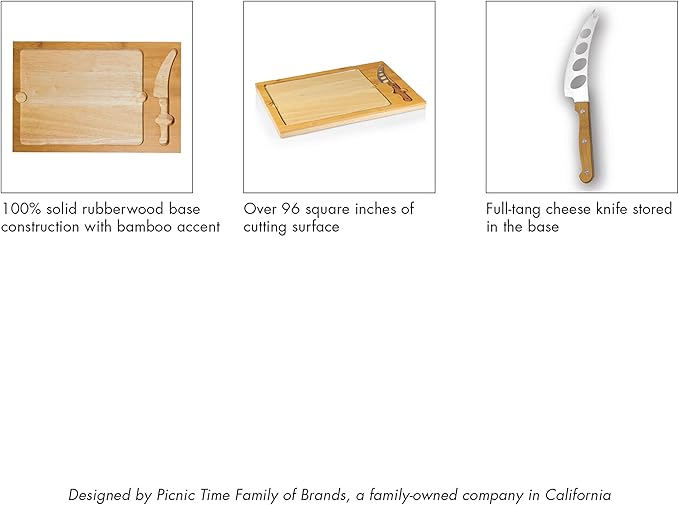 PICNIC TIME NCAA Icon Glass Top Cutting Board & Knife Set, Cheese Boards Charcuterie Boards, Serving Platter, (Parawood & Bamboo)