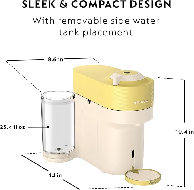 Nespresso Vertuo Pop+ Summer Limited Edition Coffee and Espresso Maker by De'Longhi, Pastel Yellow Capsules, Vertuo Line