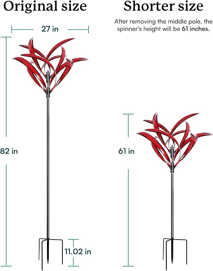 82 inch Wind Spinners Outdoor - Extra Large Metal Wind Sculptures & Spinner with Stake, Big Clearance Windmills for the Yard and Garden, Tall Yard Art Decor-Burgundy Red