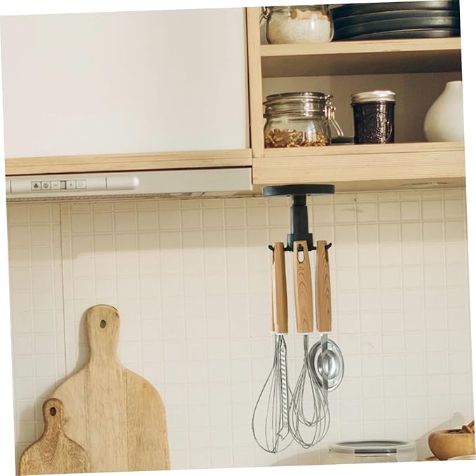Healifty 3pcs Rotating Kitchen Hooks Utensil Hanger Set for Hanging Cooking Tools Under Cabinet Black Utility Organizer Storage