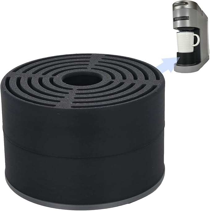 Elevate Anti-Splash Cup Riser Accessory for most Keurig K-cup, Cuisinart Single Serve, and other Coffee Makers, Adjustable for Cup Size and Drip Tray Type (Black with Dark Gray).
