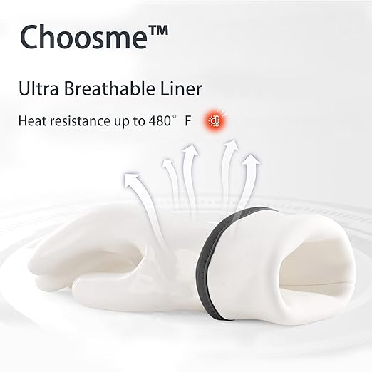 Silicone Gloves Heat Resistant Oven Mitt Barbecue Glove PPE Reusable Dishwashing Cleaning Glove Waterproof Cotton Lined Mitts Kitchen Gloves for Cooking Grilling Baking XL