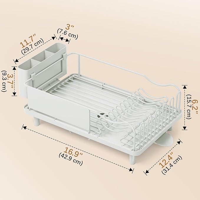 Dish Drying Rack Large Capacity - Stainless Steel Dish Rack for Kitchen Counter with Drain Board, Rustproof Dish Drainer with Auto Drain Spout, Utensil Holder & Glass Holder, Dinnerware Organizer