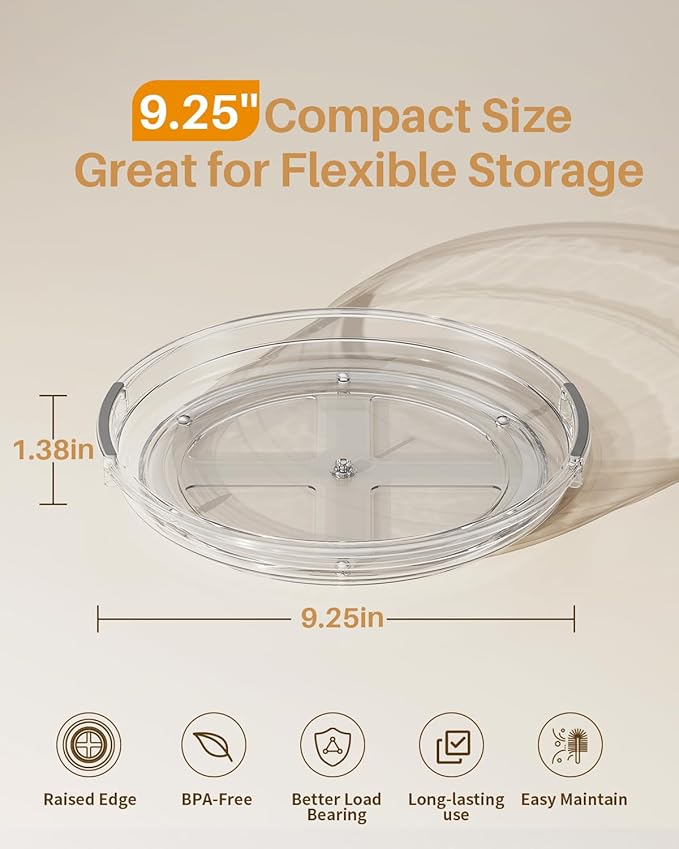 2 Pack Lazy Susan Organizer 9.25 inch Lazy Susan & 10'' Lazy Susan Turntable Organizer, 2 Tier Round Rotating Spice Rack