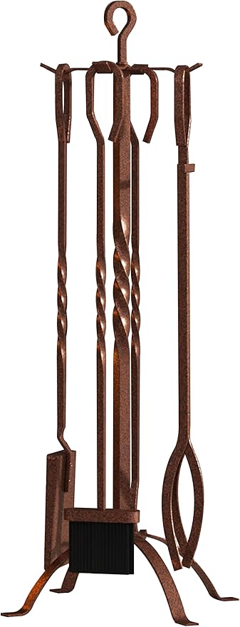 Fire Beauty 5 Pieces Fireplace Tools Sets Fireplace Accessories Tools Holder with Handles Tools for Indoor Fireplace Decor Outdoor Fire Pit Modern Tool(Antique Bronze)
