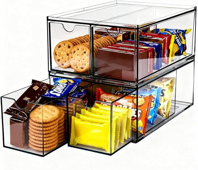 Youngever 4 Pack Plastic Tea Packet Organizers, Stackable Tea Bag Drawers, Clear Tea Bag Drawer Organizers (6" x 9" x 3.5")