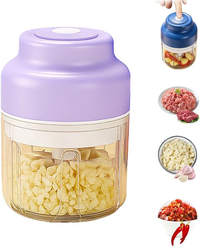 Electric Garlic Chopper, 2026 Upgraded Food Processor, USB Rechargeable Portable Wireless Veggie Chopper with 6 Stainless Steel Blades for Garlic Onion Chili Nuts Meat (purple, 320ml)