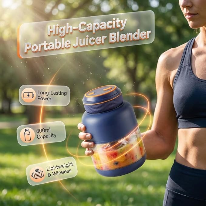 Portable Wireless Juicer Cup, 44oz Personal Blender for Shakes and Smoothies, USB-C Rechargeable Cordless Travel Blender with Leakproof Drinking Lid, BPA-Free Cup for Gym Office Outdoor (Blue-28 Oz)