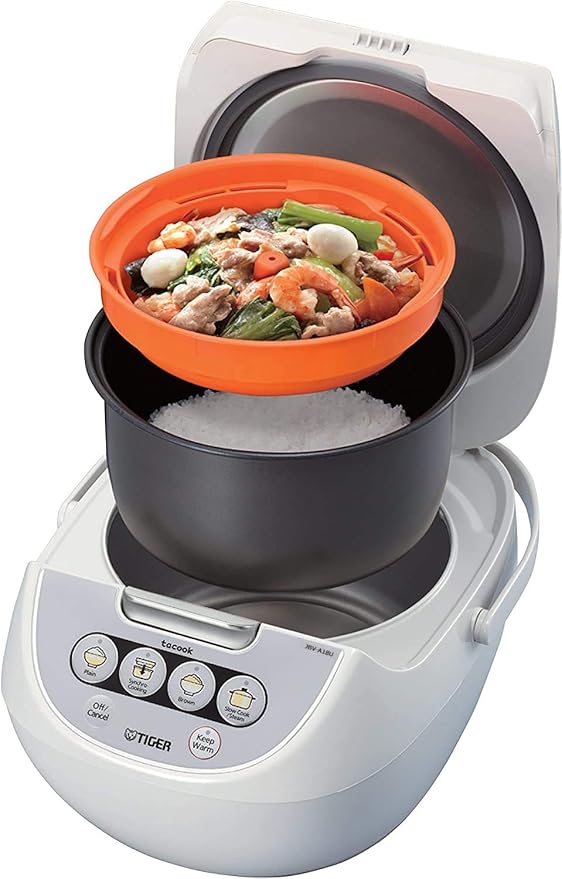 Tiger JBV-A18U-W 10-Cup (Uncooked) Micom Rice Cooker with Food Steamer & Slow Cooker, White