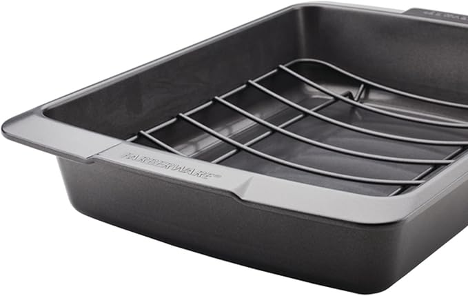 Farberware Bakeware Nonstick Roasting Pan/Roaster with U-Rack, 14.75 Inch x 10.75 Inch - Gray