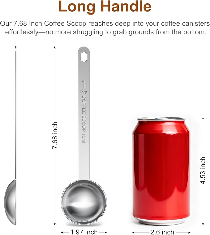 2PCS Coffee Scoop Spoons, 15ML (1 Tablespoon) Stainless Steel Measuring Spoons with Long Handle, Durable Coffee Scoopers for Ground Coffee, Tea and Baking Powder