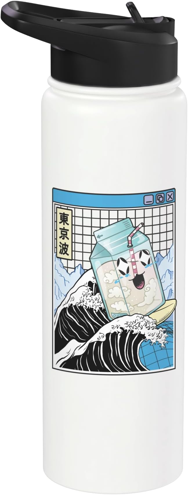 Milk Carton Surfing Great Wave Kawaii Vaporwave Anime Stainless Steel Insulated Water Bottle