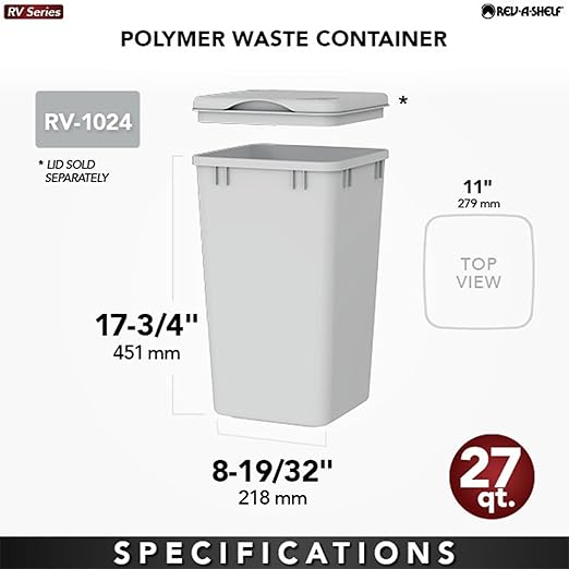 Rev-A-Shelf Polymer Replacement 27 Quart Trash Bin Recycle Waste Garbage Container for Kitchen Cabinet Pullouts, Blue, 2 Pack, RV-1024-22-2