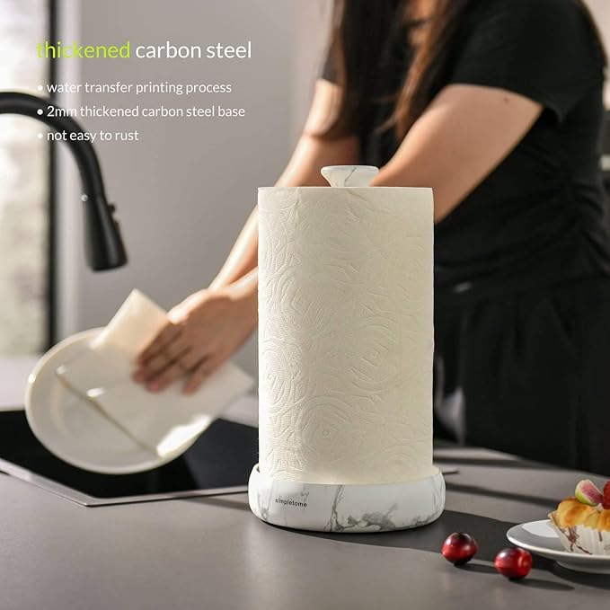 simpletome Paper Towel Holder Countertop Keep It Rolled Up Weighted Base (Marble White)