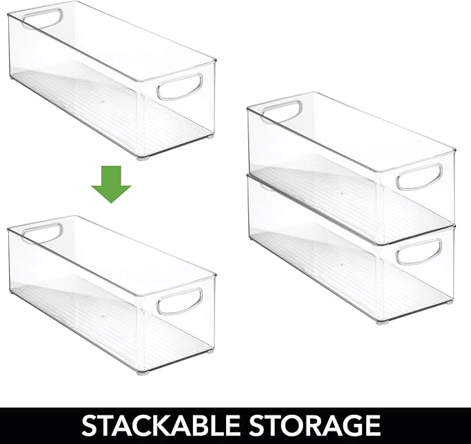 mDesign Plastic Office Supply Organizer - Storage Holder Bin with Handles for Desk Drawer, Cabinet - Pencil, Pen, Envelope and Supplies Container Basket - Ligne Collection - 2 Pack - Clear