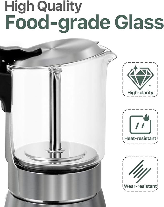 Grasseed Crystal Glass-Top Moka Pot, Polished Stainless Steel Stovetop Espresso Maker for Italian Coffee, Gift for Coffee Lovers - 4 Cup/160ml/5.6oz