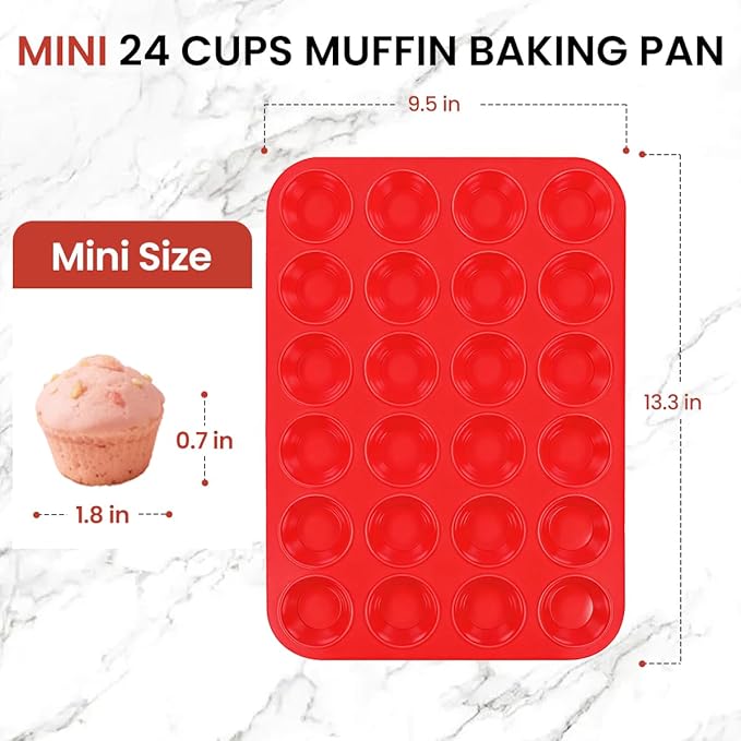 CAKETIME Silicone Mini Muffin Pan 3 Pack 24 Cups Nonstick Mini Cupcake Pan for Baking Muffins Cupcakes Egg Bites Fat Bombs