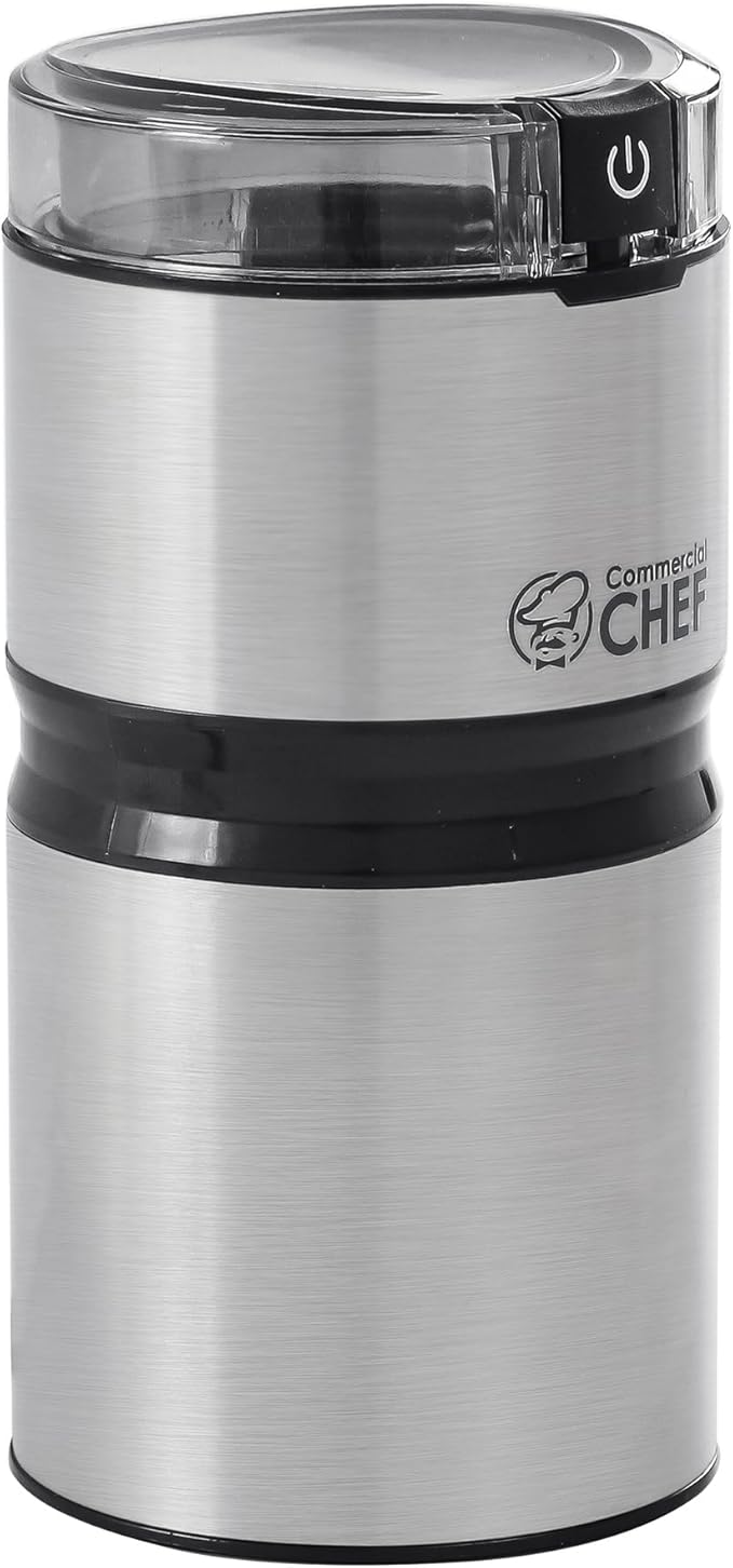 Electric Coffee Grinder Spice Grinder - Stainless Steel Blades Grinder for Coffee Bean Seed Nut Spice Herb Pepper, Brushed Stainless Steel Texture and Transparent Lid