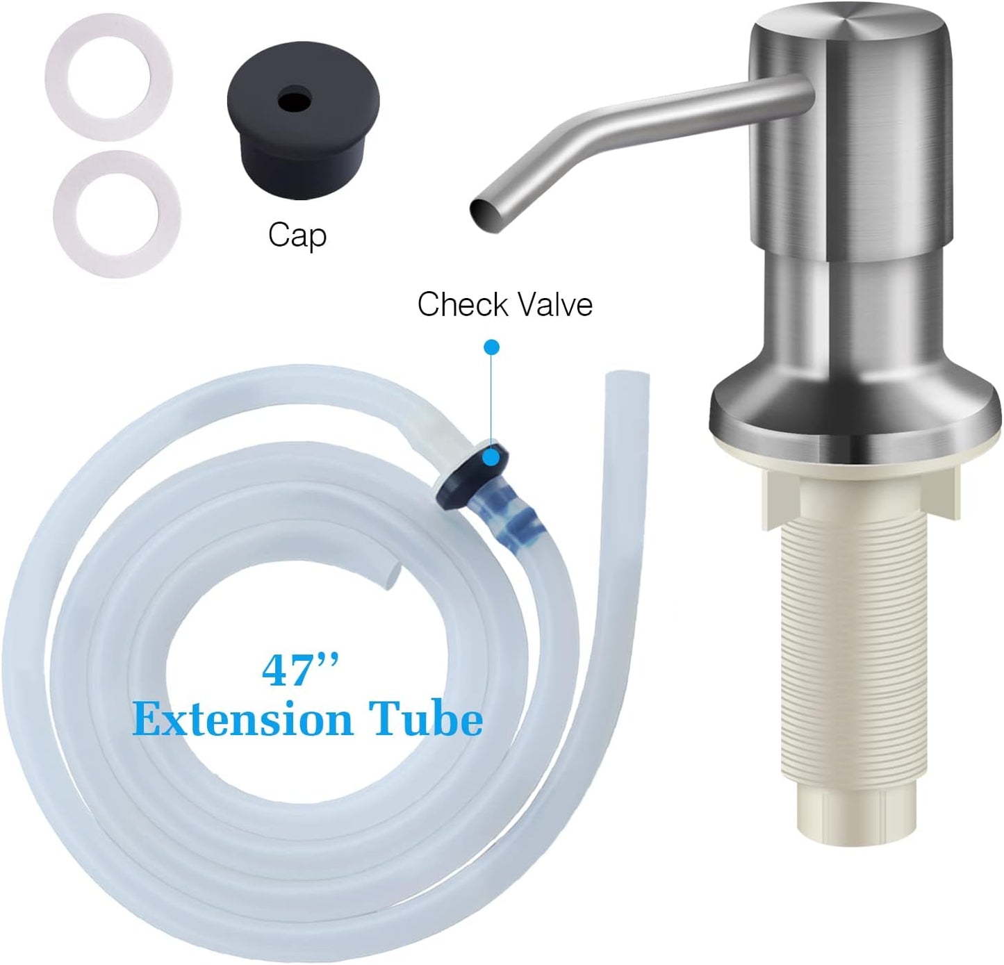 Soap Dispenser for Kitchen Sink and Extension Tube Kit, Stainless Steel SoapDispenser with 47 Inches Tube Connects Directly to Soap Bottle, Hand and Dish Soap Dispenser Pump （Brushed Nickel）