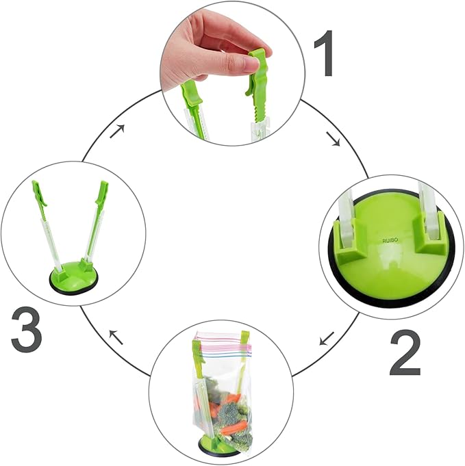 Ruibo Baggy Rack Holder For Food Prep/Ziplock Bag, Meal Planning/Plastic Freezer Bag Holders Stand, Green, Pack of 4 - 4 Pcs