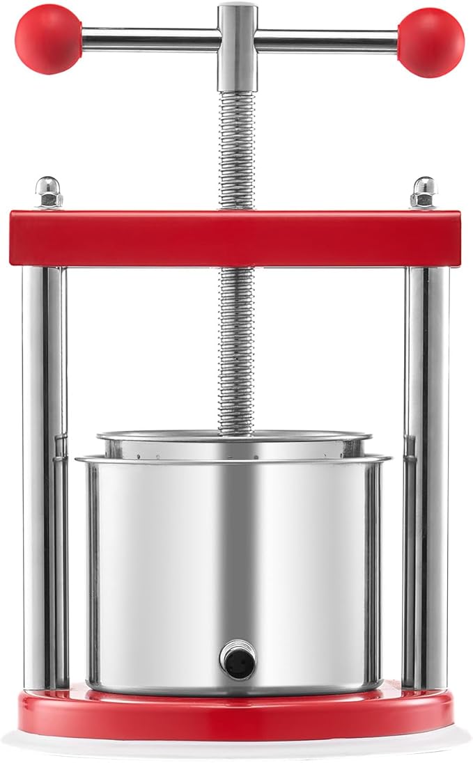 VEVOR 0.44 Gal/1.65L Fruit Wine Press, 2 Stainless Steel Barrels, Manual Juice Maker, Cider Apple Grape Tincture Honey Olive Oil Making Press with T-Handle for Outdoor Kitchen Home