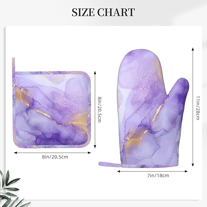 Oven Mitts and Pot Holders Pastel Purple Marble Silicone Kitchen Accessories Set of 4 Heat Resistant Long Gloves Potholder Non-Slip Grip for Chef Cooking Baking Grilling BBQ