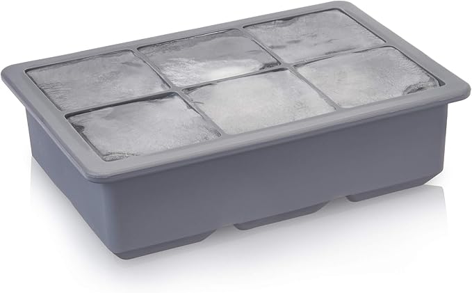 Viski Ice Cube Tray with Lid, Easy Release Large Silicone Mold, 2 Inch Ice Cubes for Whiskey, Cocktails, Mixed Drinks, Iced Coffee, Kitchen & Home Bar Accessories, Man Cave Gifts, Set of 1, Gray