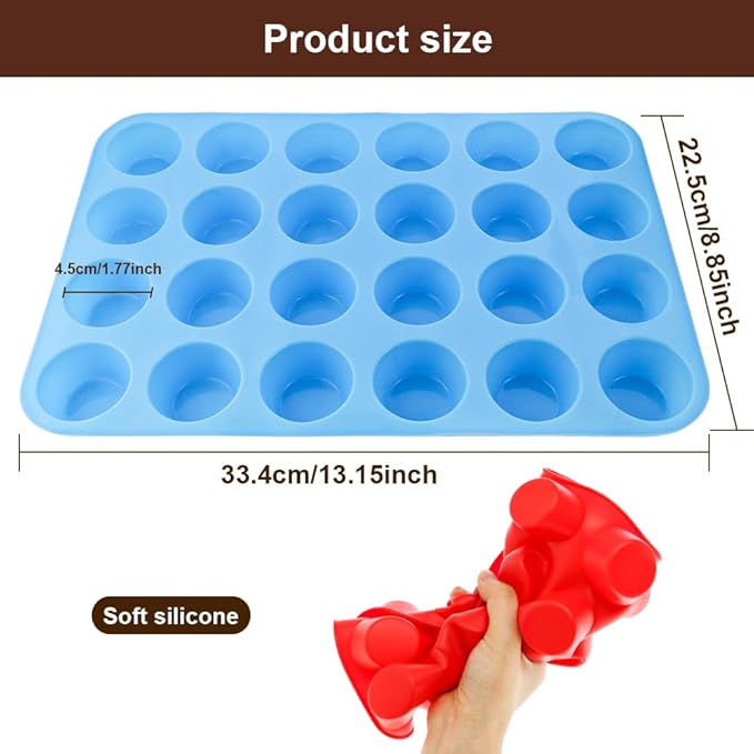 2 Pack 24 Cups Food Grade Silicone Muffin Pan Non-Sticky Silicone Muffin Pan Dishwasher Safe, Muffin Molders Baking Pan for Making Muffin Cakes, Fat Bombs, Tart, Bread