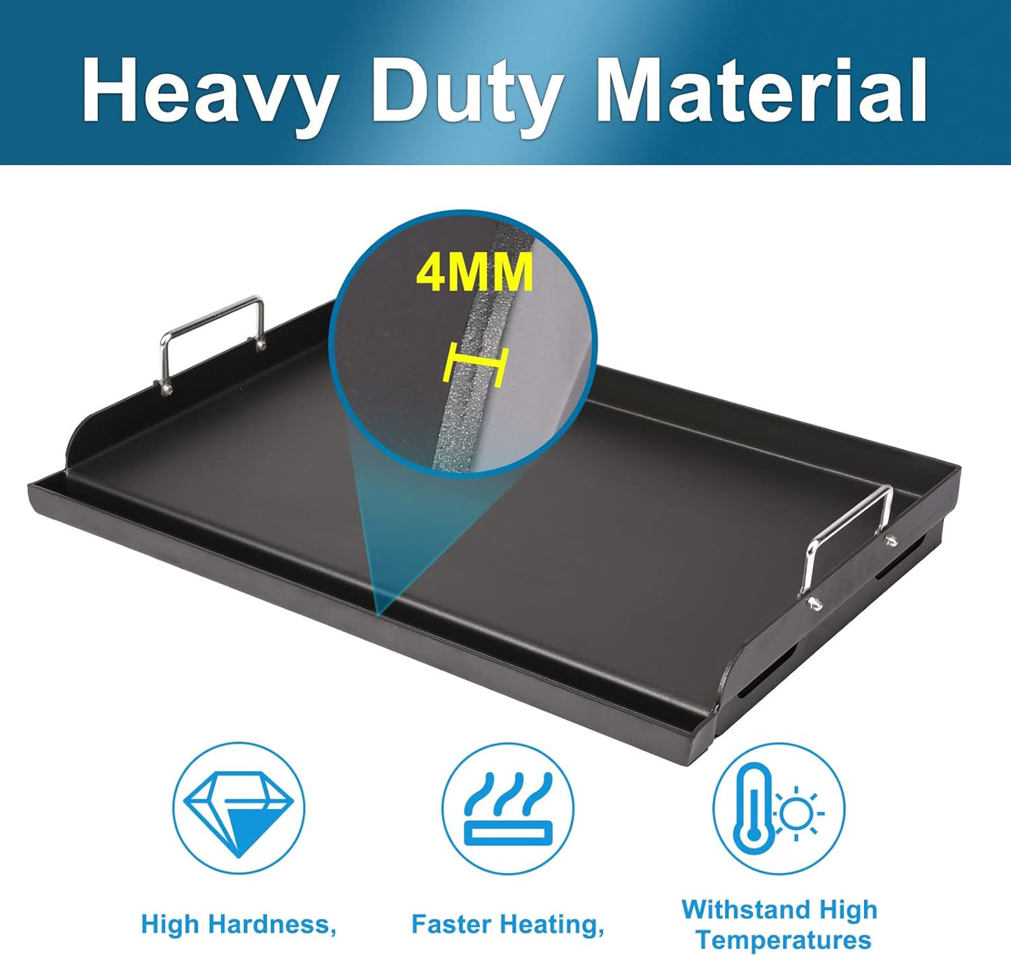 Utheer 25" x 16" Pre-Seasoned Nonstick Cast Iron Griddle for Gas & Charcoal Grills – Universal Flat Top with Grease Groove, Reinforced Ridges & High Sidewalls, Great for Parties, Camping & Tailgating