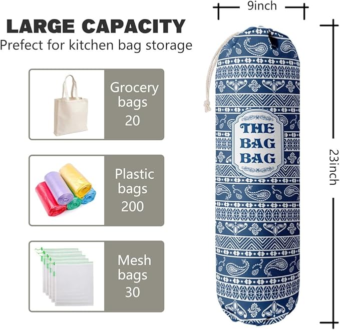 Rustic Grocery Bag Holder & Organizer - Wall Mount Plastic Bag Storage Dispenser - Kitchen Gift for Women, Family & Friends (B-8)