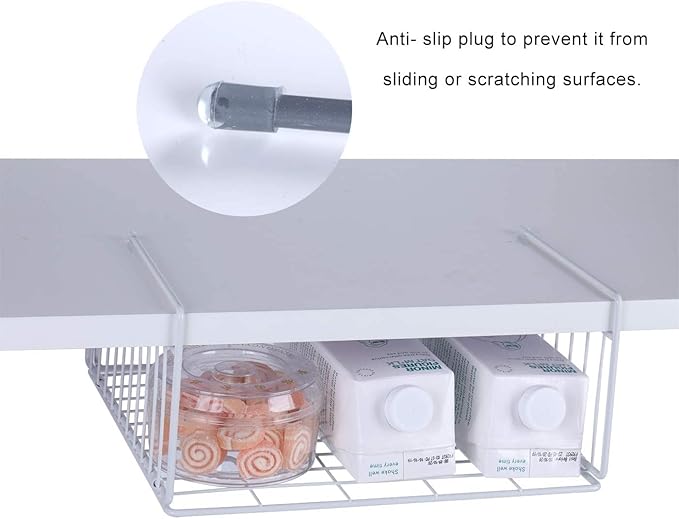 SUFAUY Under Shelf Basket Storage, 2-Pack Under Cabinet Hanging Wire Organizer for Pantry Kitchen, White
