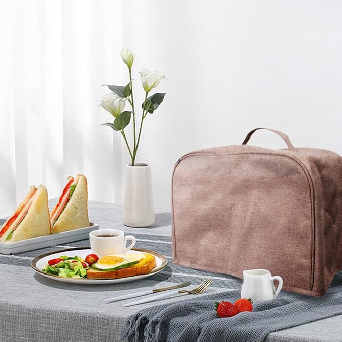 FLR Large 4 Slice Toaster Cover with Pockets, Can Hold Toaster Tongs and Knife, Dust-proof & Oil Proof, Fit Most Large Toasters. (Rice Coffee, 16' x 7.5' x 8')