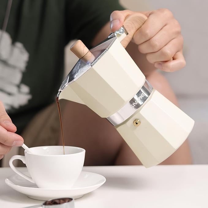 Sivaphe Aluminum Moka Pot 9 Espresso Cups, Percolator Espresso and Coffee Maker, Portable Stovetop Italian and Cuban Café Brewer for Home and Camping White