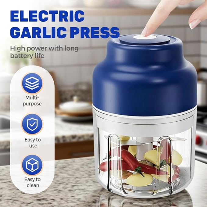Electric Garlic Chopper, 2026 Upgraded Food Processor, USB Rechargeable Portable Wireless Veggie Chopper with 6 Stainless Steel Blades for Garlic Onion Chili Nuts Meat (green, 250ml)