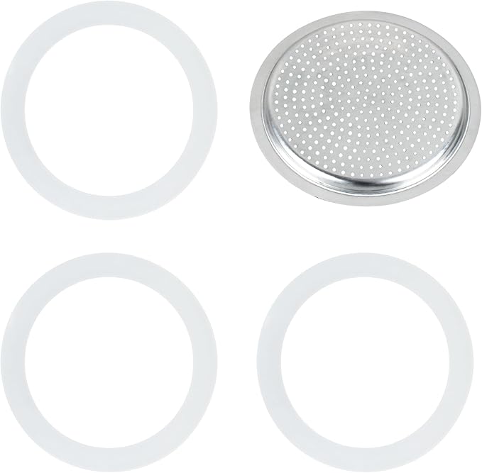 Silicone Sealing Ring AluminumReplacement Filter 9 Cup For Stove Top Espresso Maker Replacement Filler Parts Set Includes 1 Filter and 3 Upgraded Silicone Rings