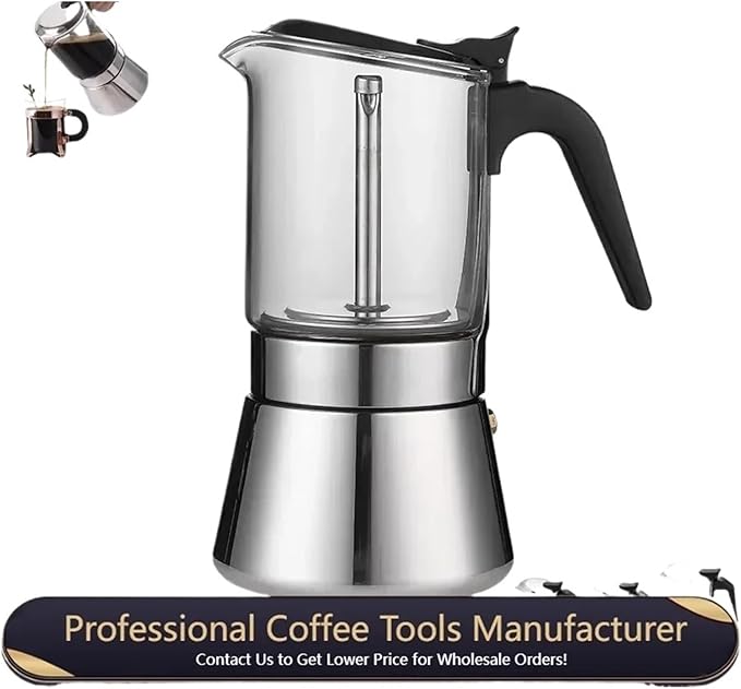 Espresso Maker Stainless Steel Italian Manual Coffee Machine Maker Moka Pot Multifunctional Portable Hand Brew Coffee Pot(300ML)