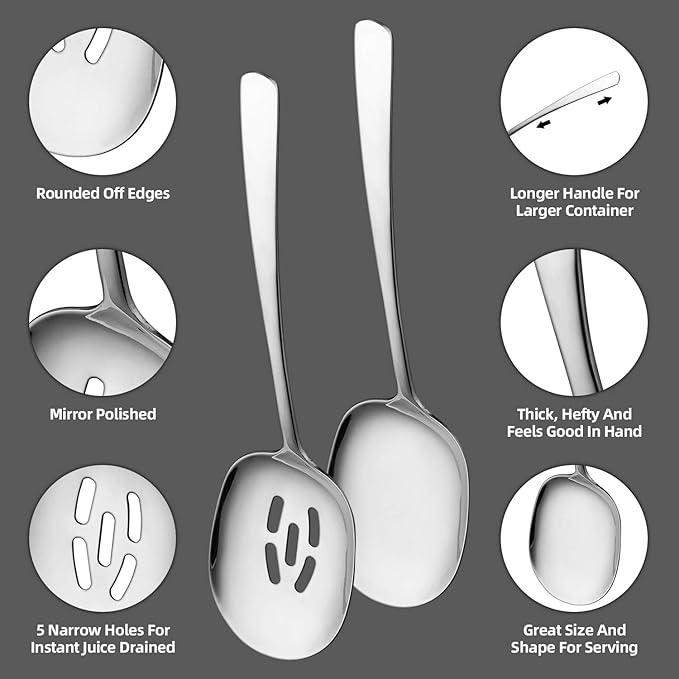 SOLEADER Extra Large Serving Spoons Set, 12 Inch Slotted Spoon and Serving Spoon, Premium Spoons Silverware, Cooking Spoon, Pasta Spoon, Mixing Spoon, Foodgrade 18/8 Stainless Steel, Pack of 2