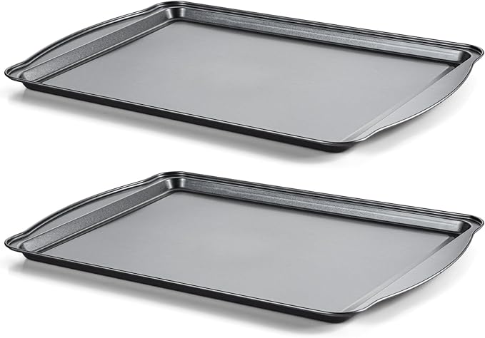 Baking Sheet Set of 2-17" x 11" x 0.5" Carbon Steel Cookie Sheet for Baking, Nonstick Baking Pan with Dual Handles, Rust & Warp Resistant, Perfect for Baking, Roasting, and More