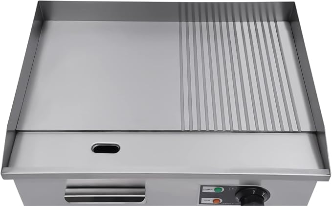 Commercial Flat Top Grill, 22" Extra Large Commercial Electric Griddle, 1600W high working power Tabletop Flat Top Grill Indoor for BBQ Pancake Chicken, Adjustable Temperature 122℉-572℉