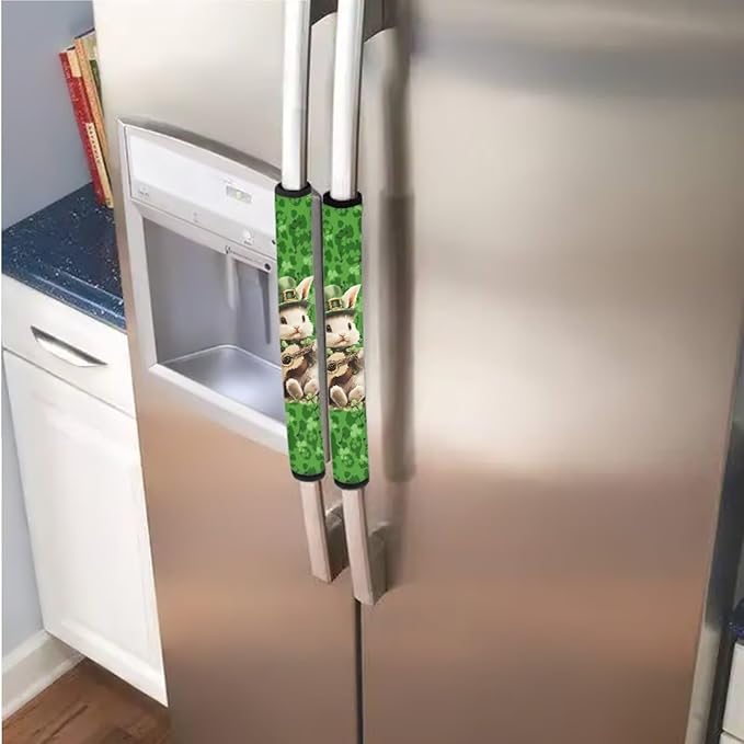 Refrigerator Door Handle Covers Pack of 6 Waterproof Door Cloth Protector Kitchen Appliance Handle Cover Home Accessories, Leprechaun Hat Rabbit Bunny Guitar Shamrock St. Patrick's Day