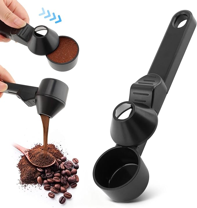 Coffee Scoop & Funnel for Reusable K Cups Refillable Coffee Pods Coffees Measuring Spoon Easy Slide Scoop with Funnel for Ground Coffees, Protein Powder, Tea(COLOR:black)
