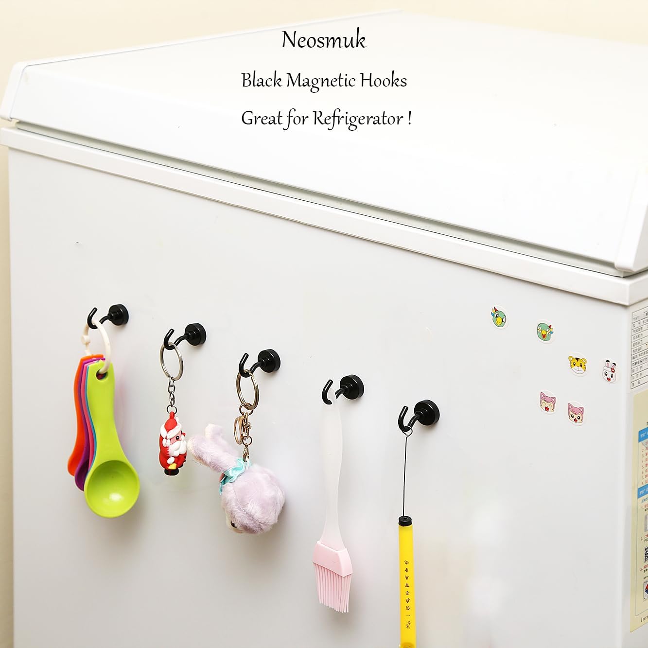 Neosmuk Black Magnetic Hooks,30lb+ Heavy Duty Earth Magnets with Hook for Refrigerator, Extra Strong Cruise Hook for Hanging, Magnetic Hanger for Curtain, Grill (Black, 15 Pack)