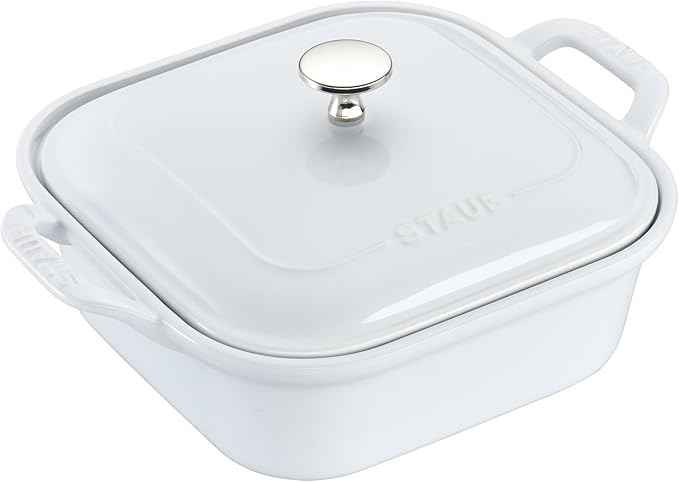 STAUB Ceramic 4-pc Baking Pans Set, Casserole Dish with Lid, Brownie Pan, White