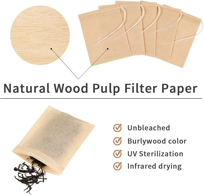 400 Pack Disposable Drawstring Tea Filter Bags Safe & Natural Unbleached Paper Tea Infuser Drawstring Empty Bag for Loose Leaf Tea (Multi-size, Natual Color)