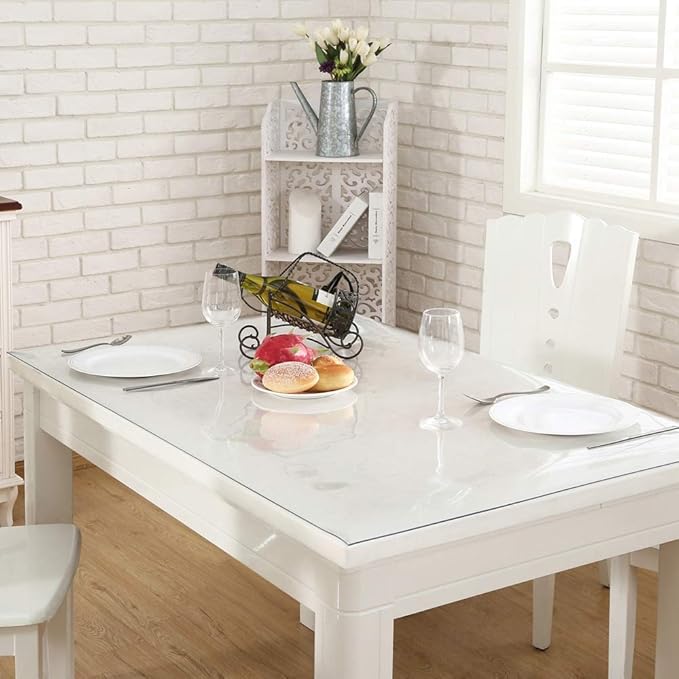 NECAUX Custom Multisize 1.5mm Thick Clear PVC Table Cover Protector - 42 x 42 Inch Waterproof PVC Table Protector Square Vinyl Non-Slip Desk Pad Mat