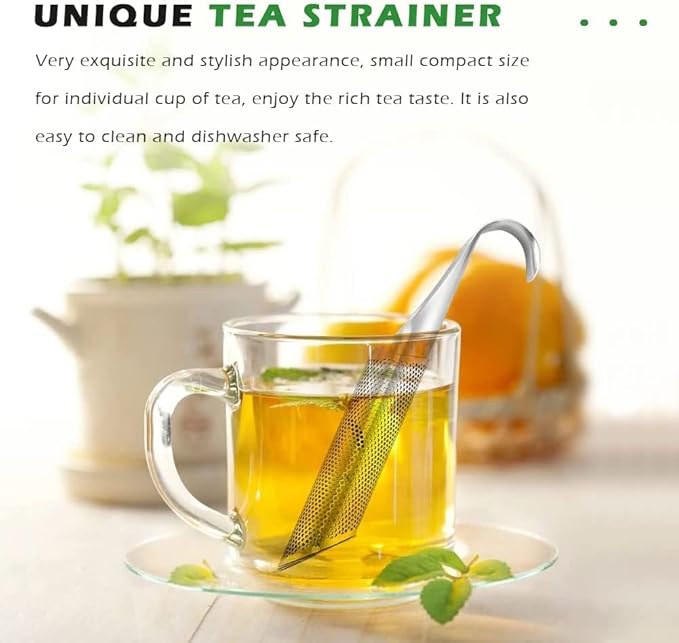 2 Pcs Stainless Steel Tea Diffuser, Stainless Steel Tea Strainers for Loose Tea with Hanging Hook Handle，Stainless Steel Long Handle Tea Steeper Diffuser for Leaf Tea, Coffee, Spices, Seasonings
